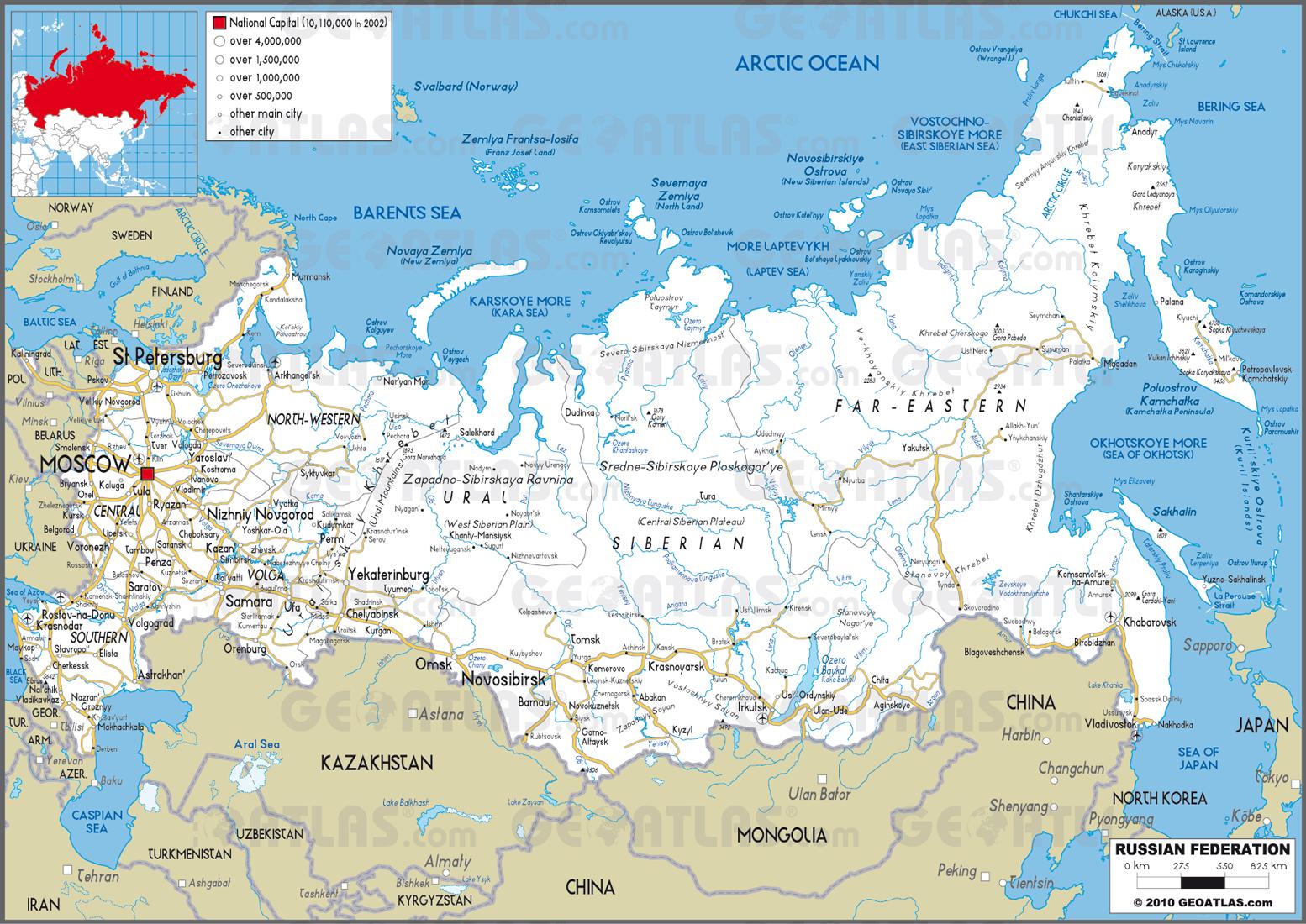 Los países en Rusia mapa - mapa de Rusia con los países del este de