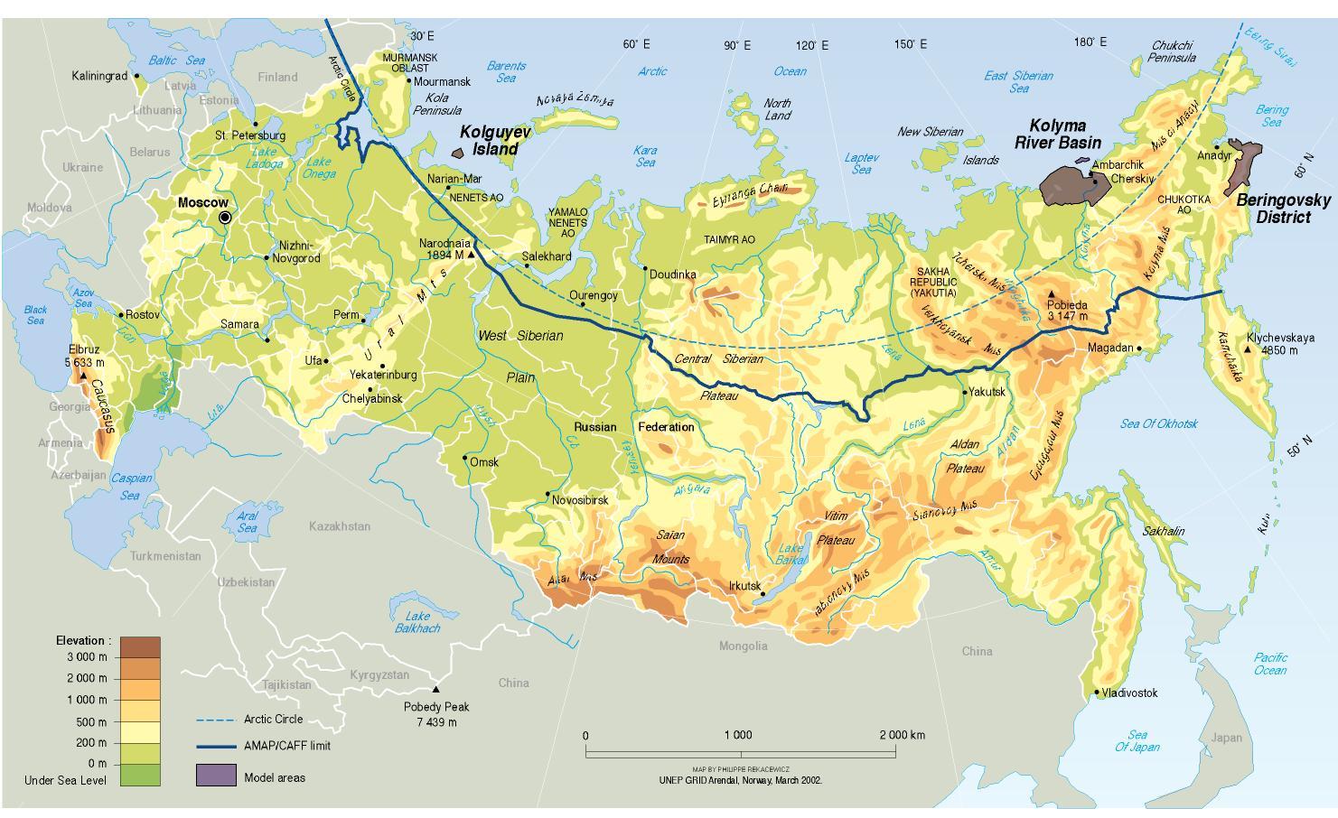 mapa fisico de rusia Mapa físico de Rusia   mapa Físico de Rusia (Europa del este   Europa)