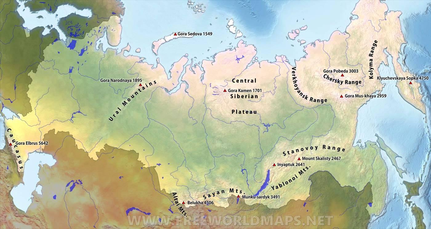 Ruso Cordilleras Mapa De Monta As En Rusia Mapa Este De Europa Europa   Ruso Cordilleras Mapa 