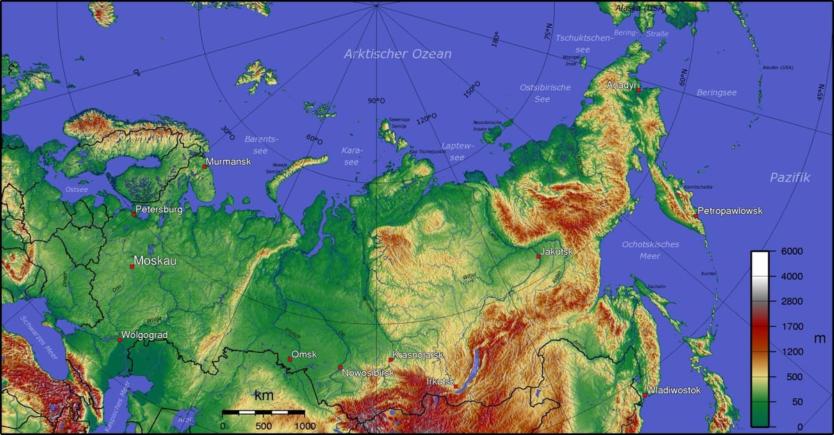 el mapa topográfico de Rusia