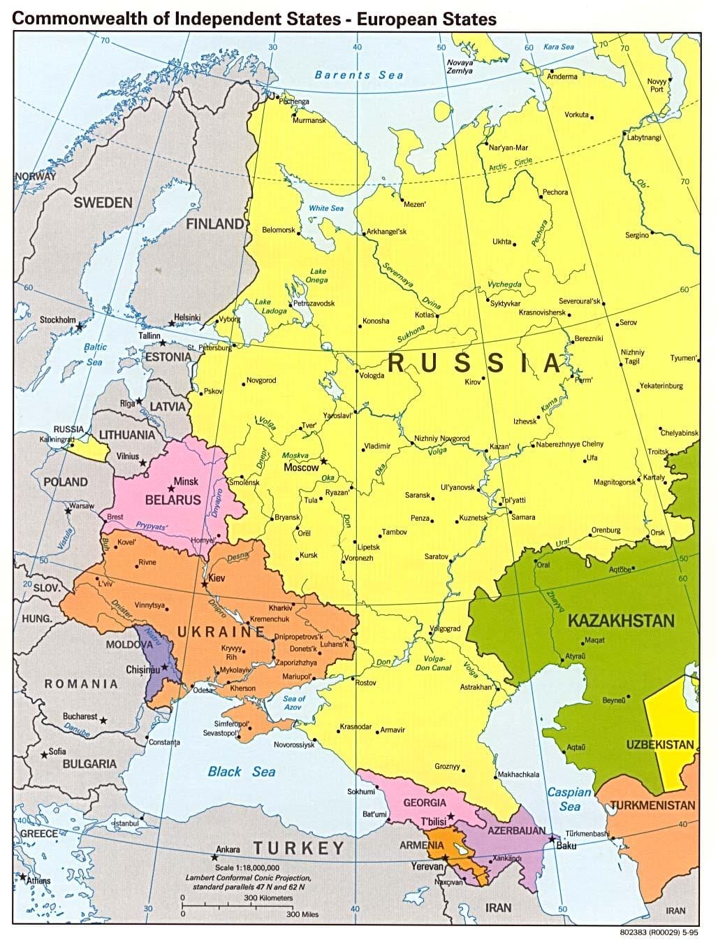 mapa de la parte occidental de Rusia
