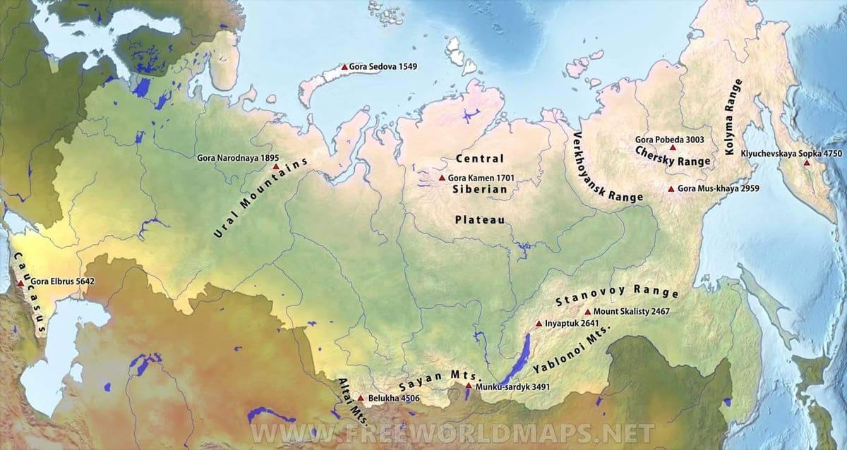 las montañas de Rusia mapa