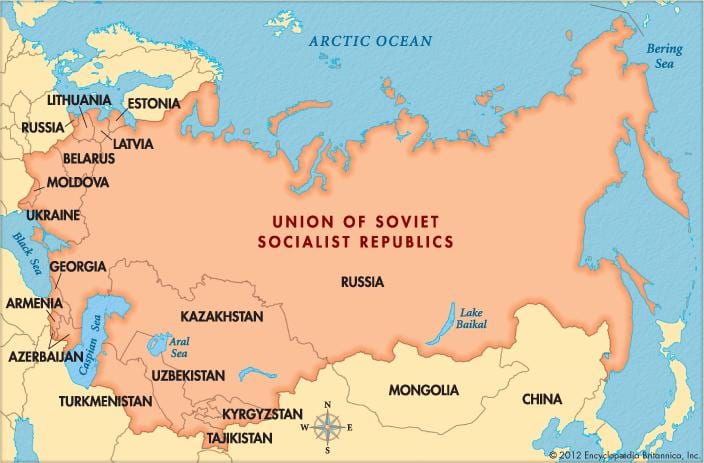 mapa del mundo con la URSS