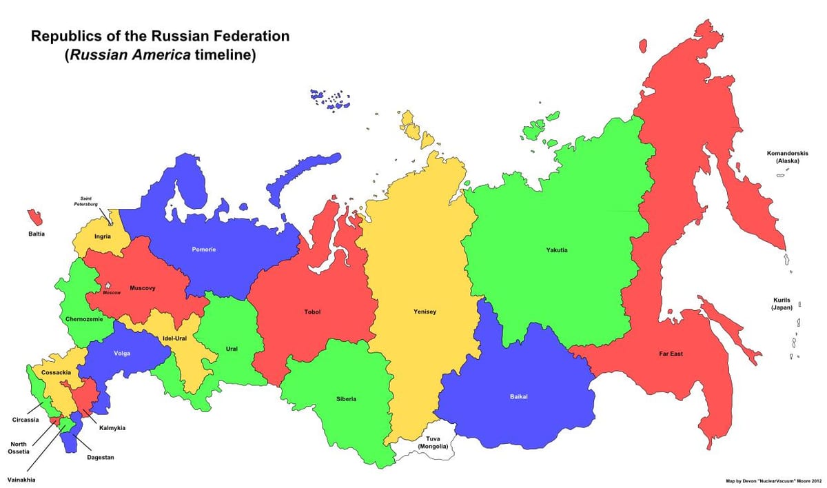 mapa de las repúblicas de rusia
