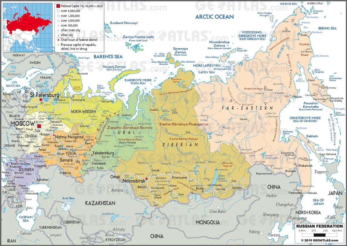 mapa de Rusia a los estados