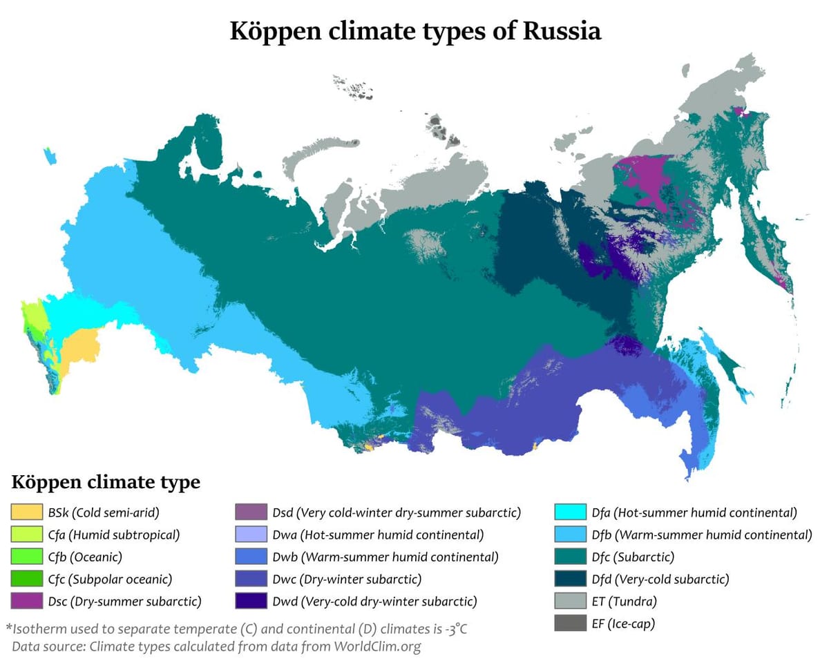 mapa del clima en Rusia
