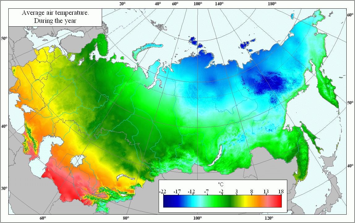 mapa de Rusia temperatura