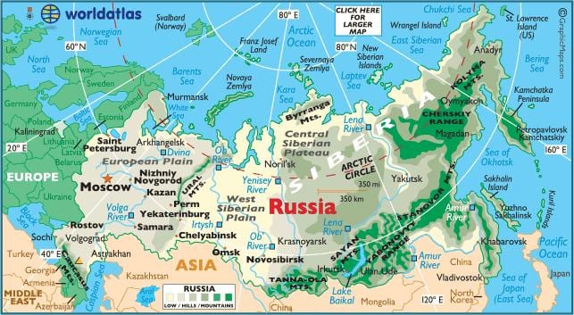 mapa de la zona oriental de Rusia