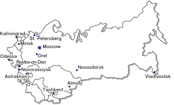 mapa de Rusia con las principales ciudades