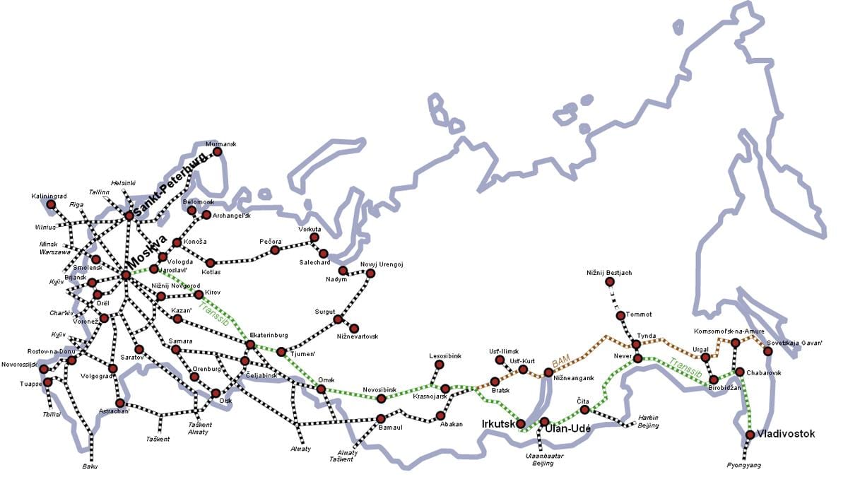 mapa de trenes de Rusia