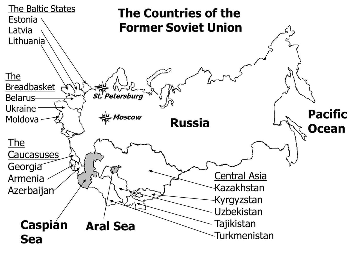 mapa de la URSS países