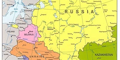 Mapa de la parte occidental de Rusia