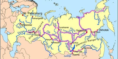 Mapa de los ríos en Rusia
