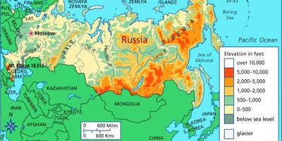 Mapa de elevación de Rusia
